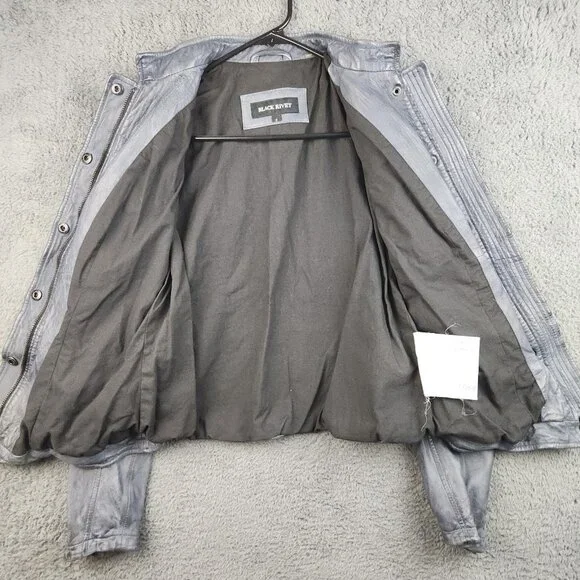 Y2K Vegan Faux Leather Cafe Racer Moto Jacket Women's Small Slate Blue Petina - Picture 4 of 13